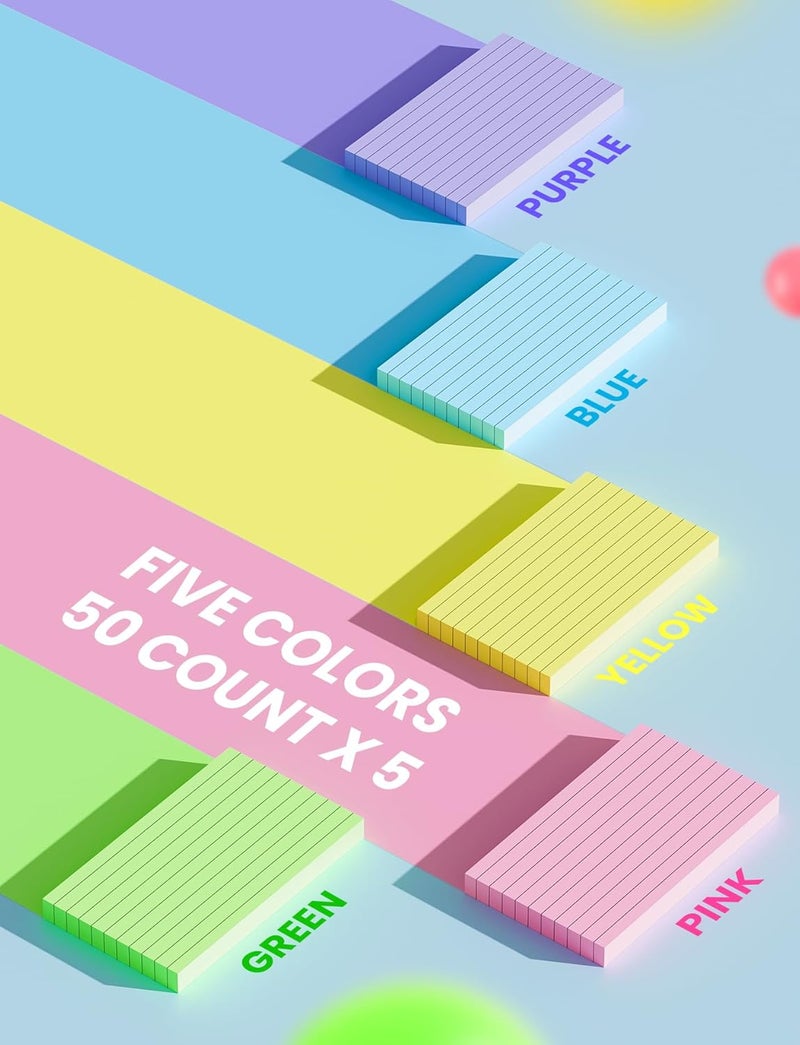 Aidunmis 3x5 Index Cards Colored Note Cards, 250 PCS Ruled Index Cards 3x5, Lined Index Flashcards 3 x 5, Color Flash Cards for Studying, Lined on Front, Blank on Back, 3 x 5 Recipe Card, Notecards for Office - Image 3
